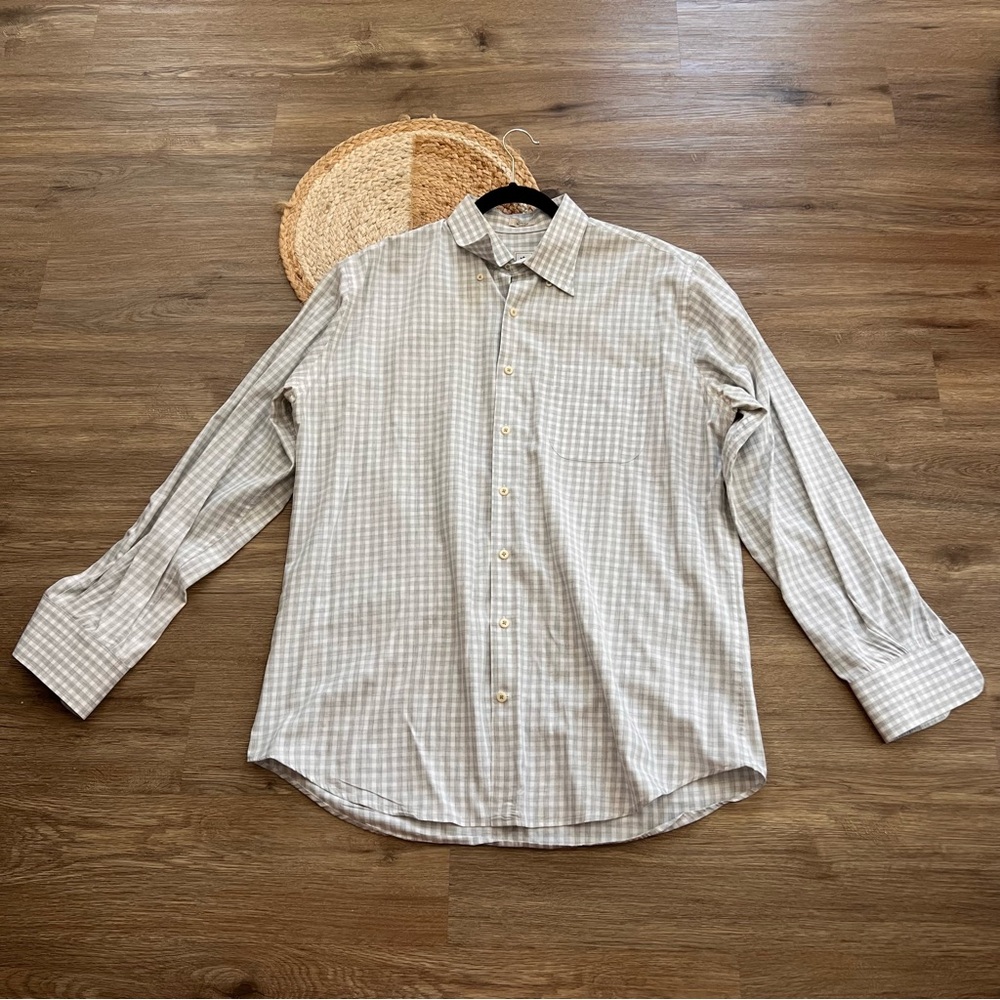 PETER MILLAR Gray Check Pattern Long Sleeve Mens Button Down Shirt